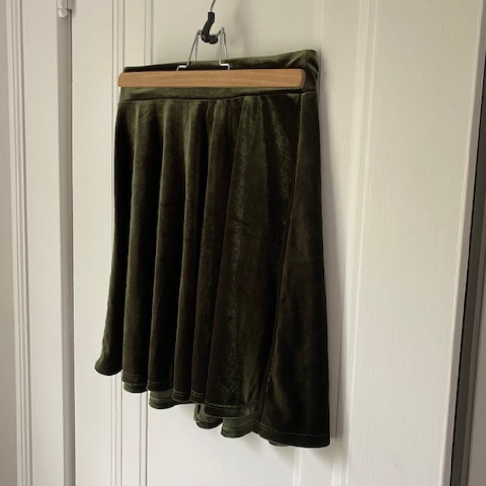 Green velour/velvet mini skirt